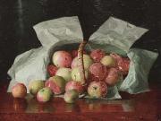 William J. McCloskey Lady Apples in Overturned Basket. Signed W.J. McCloskey Sweden oil painting artist